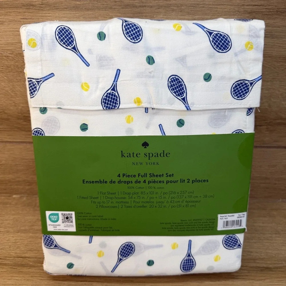 Kate Spade Tennis Racket Pickleball FULL Sheet Set NWT